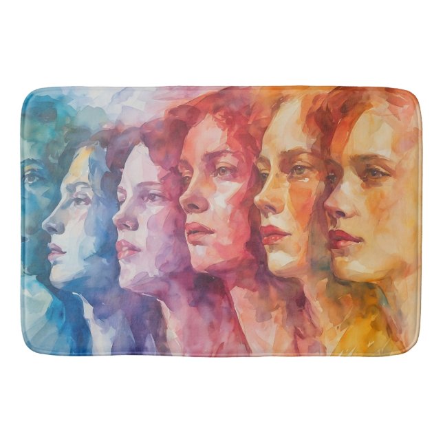 Women's Faces - Watercolor Painting Bath Mat (Front)