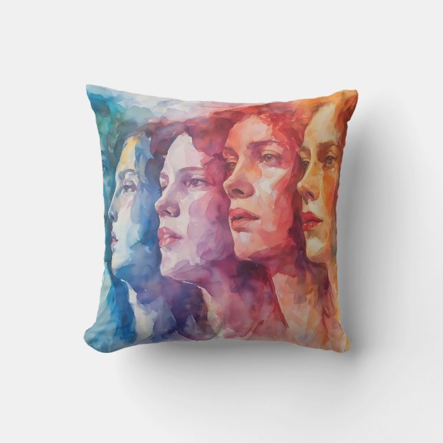 Women's Faces - Watercolor Painting Cushion (Front)