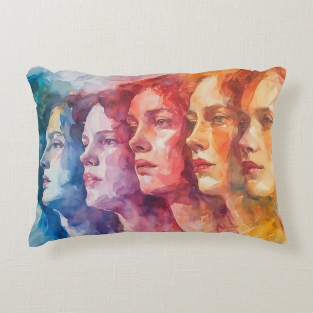 Women's Faces - Watercolor Painting Decorative Cushion (Front)