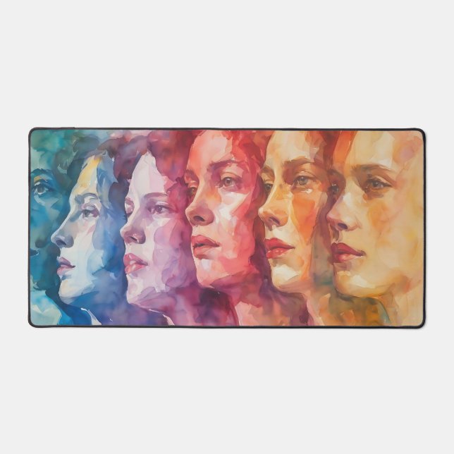Women's Faces - Watercolor Painting Desk Mat (Front)