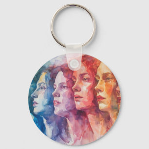 Women's Faces - Watercolor Painting Key Ring
