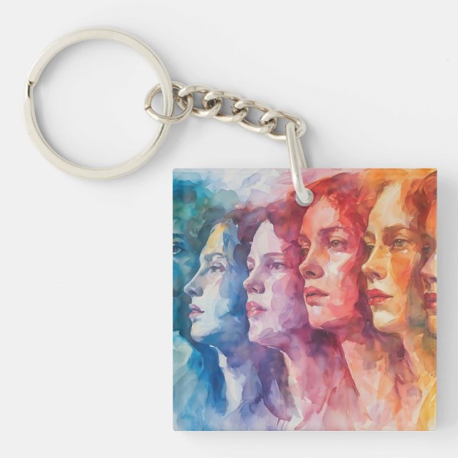 Women's Faces - Watercolor Painting Key Ring (Front)