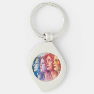 Women's Faces - Watercolor Painting Key Ring