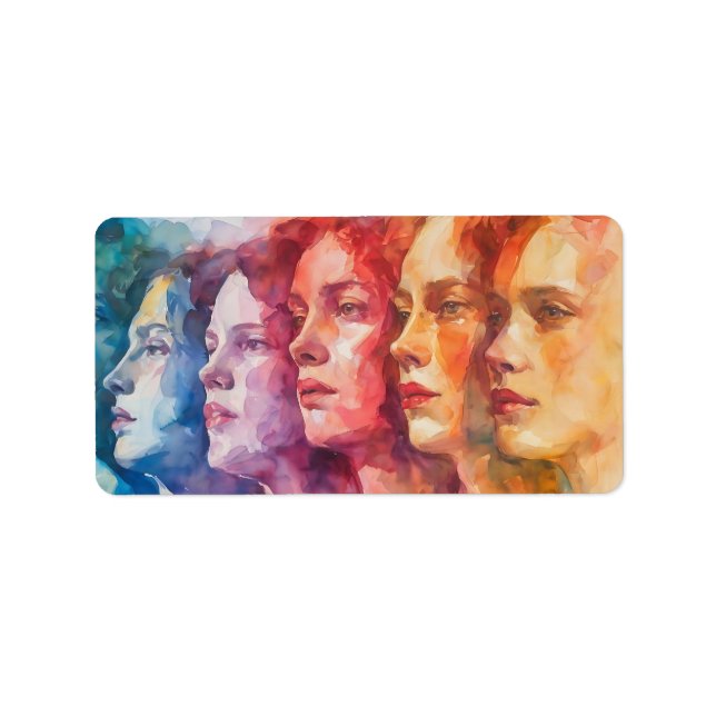 Women's Faces - Watercolor Painting Label (Front)