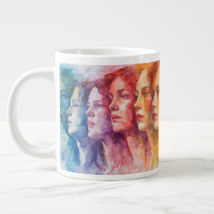 Women's Faces - Watercolor Painting Large Coffee Mug
