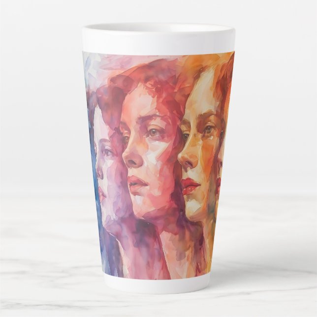 Women's Faces - Watercolor Painting Latte Mug (Front)