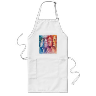 Women's Faces - Watercolor Painting Long Apron
