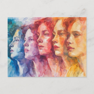 Women's Faces - Watercolor Painting Postcard
