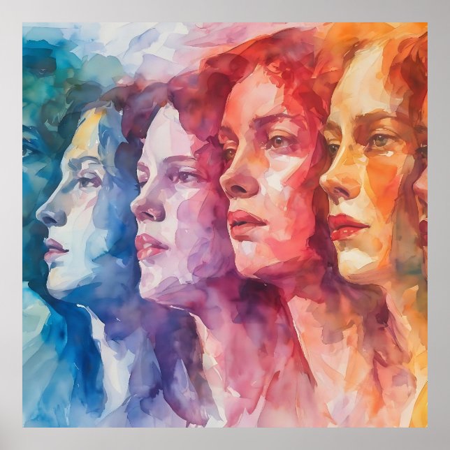 Women's Faces - Watercolor Painting Poster (Front)