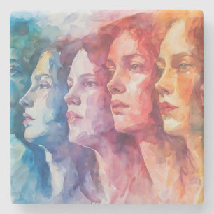 Women's Faces - Watercolor Painting Stone Coaster