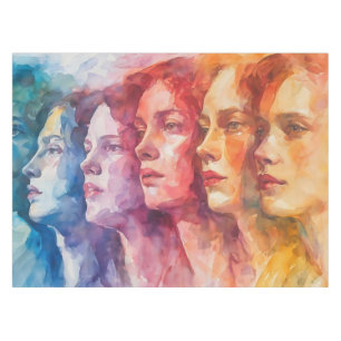Women's Faces - Watercolor Painting Tablecloth