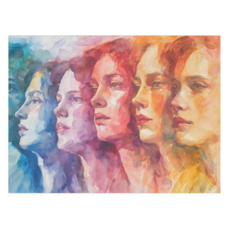 Women's Faces - Watercolor Painting Tablecloth