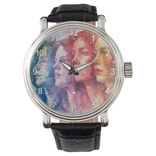 Women's Faces - Watercolor Painting Watch (Front)