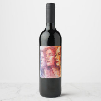 Women's Faces - Watercolor Painting Wine Label