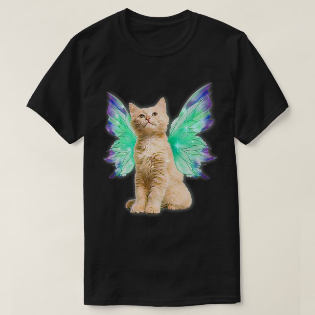 Womens Fairycore Aesthetic Fairy Cat Realistic Fae T-Shirt (Design Front)