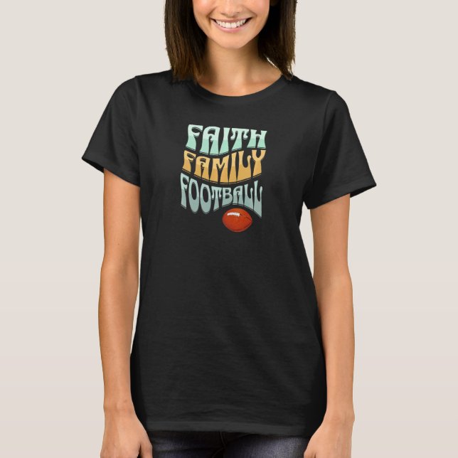 Womens Faith Family Football Womens Groovy Retro 6 T-Shirt (Front)