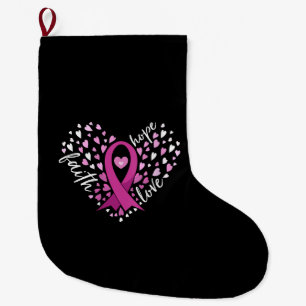 Womens Faith Hope Love Breast Cancer Awareness Pin Large Christmas Stocking
