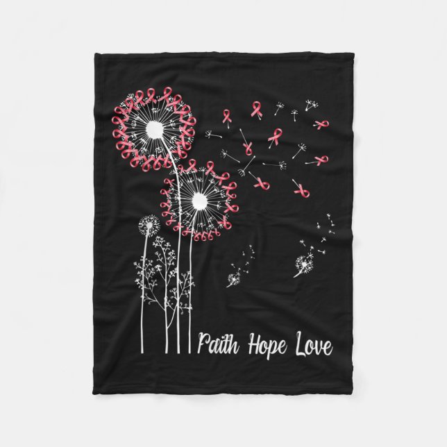 Womens Faith Hope Love Breast Cancer Dandelion Flo Fleece Blanket (Front)