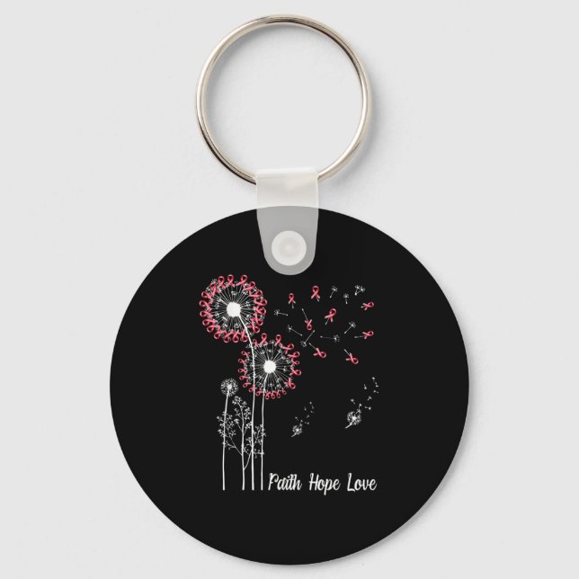 Womens Faith Hope Love Breast Cancer Dandelion Flo Key Ring (Front)