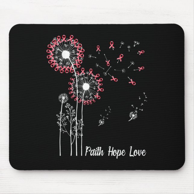 Womens Faith Hope Love Breast Cancer Dandelion Flo Mouse Mat (Front)