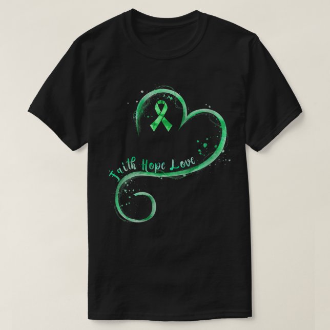 Womens Faith Hope Love Green Ribbon Kidney Disease T-Shirt (Design Front)