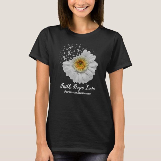 Womens Faith Hope Love Parkinson Awareness Flower T-Shirt (Front)