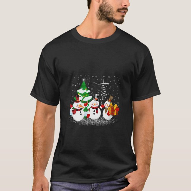 Womens Faith Hope Love Snowman Christmas Tree Paja T-Shirt (Front)