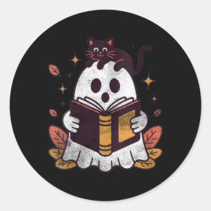Womens Fall Autumn Book Ghost Reading Halloween Classic Round Sticker