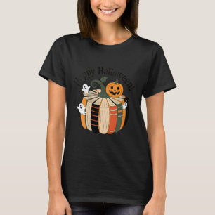Womens Fall Book Pumpkin Ghost Reading Happy T-Shirt