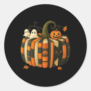 Womens Fall Book Pumpkin With Black Cat Reading Classic Round Sticker