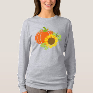 Women's Fall Pumpkin & Sunflower Long Sleeve T-Shirt