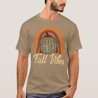 Womens Fall vibes leopard print pumpkin retro autu T-Shirt