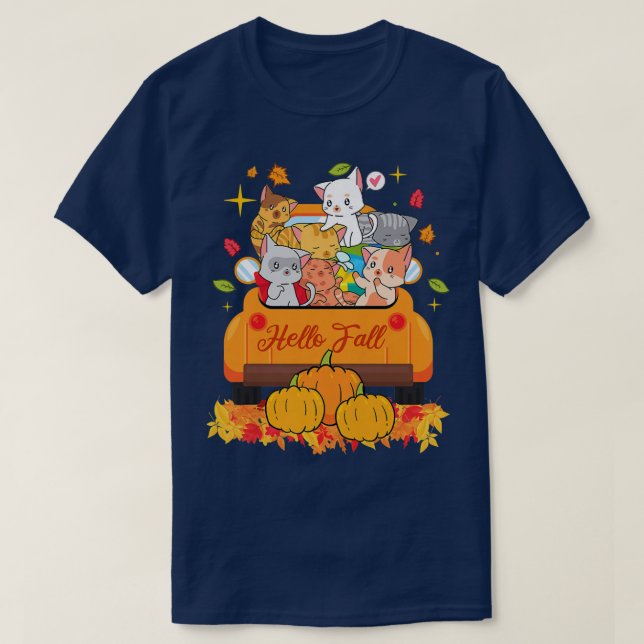 Womens Fall Women Men Cute Truck Cats Autumn Cat L T-Shirt (Design Front)