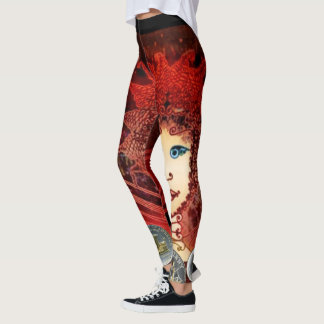Women's Fancy Red Leggings with Asymmetric Fairy