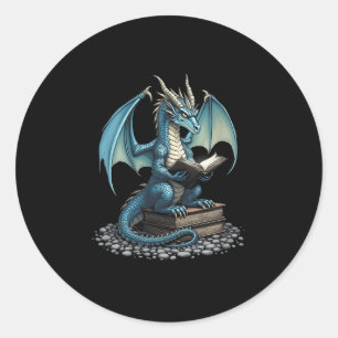 Womens Fantasy Dragon Reading Magical Book Lover H Classic Round Sticker