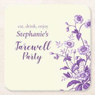 Women's Farewell Party Lavender Wildflower Square Paper Coaster