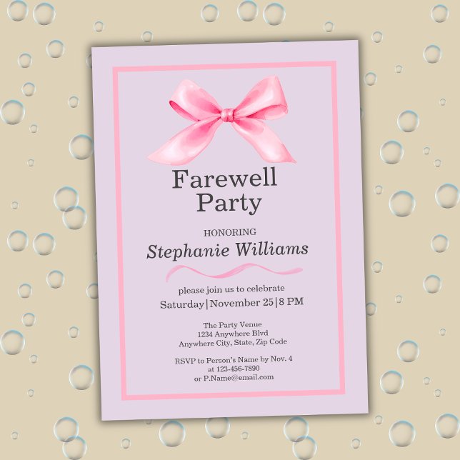 Women's Farewell Party Modern Elegant Pink Bow  Invitation (Creator Uploaded)