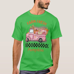 WOMENS FARM FRESH PUMPKINS AUTUMN PINK TRUCK FALL  T-Shirt