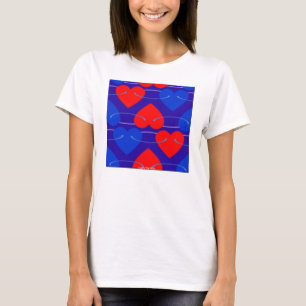 WOMEN'S FASHIONS - RED & BLUE HEARTS ON WHITE T-Shirt
