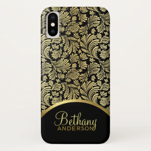 Women's Faux Gold Metallic Floral Abstract Pattern iPhone X Case