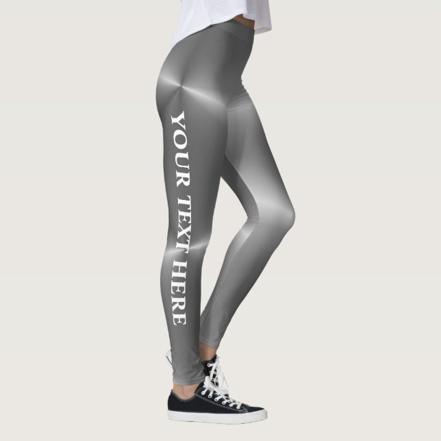 Womens Faux Silver Customisable Text Name Trendy Leggings (Right)