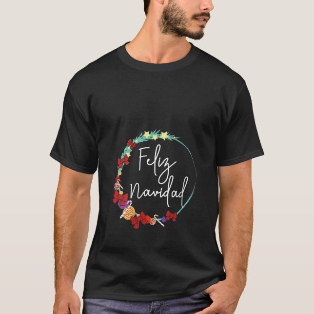 Womens Feliz Navidad Bows Candy Cane Christmas Ree T-Shirt (Front)
