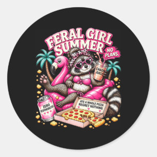 Womens Feral Girl Summer Funny Racoon Girls Trip Classic Round Sticker