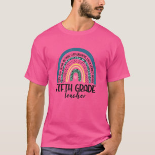 Womens Fifth Grade Teacher Life Leopard Rainbow Ba T-Shirt
