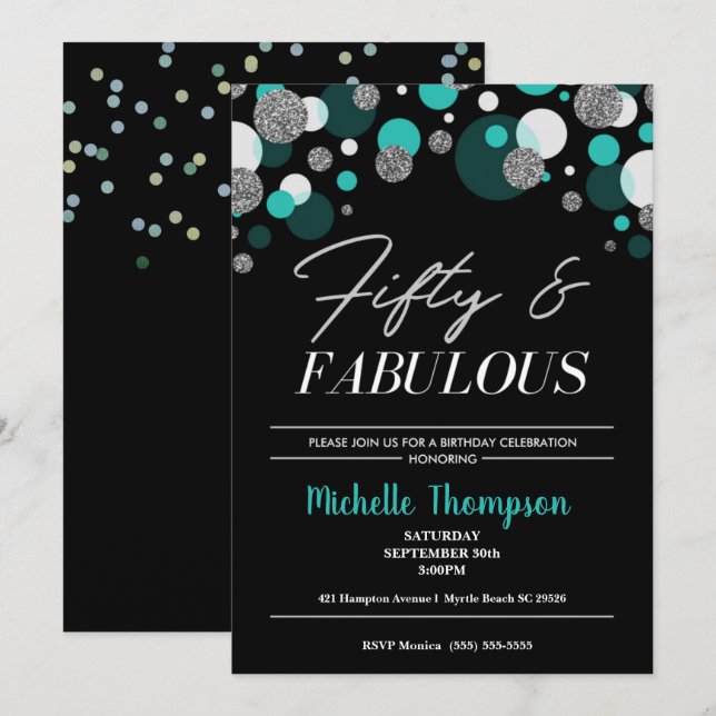 Women's Fifty and Fabulous Birthday Invitation (Front/Back)