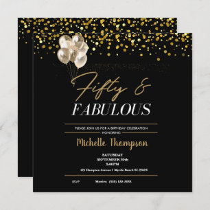 Women's Fifty and Fabulous Gold Birthday   Invitat Invitation