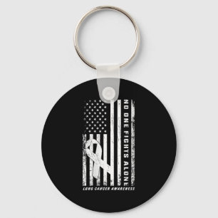 Womens Fights Lung Cancer Alone American Flag Whit Key Ring