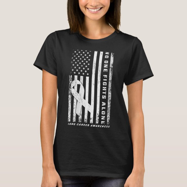 Womens Fights Lung Cancer Alone American Flag Whit T-Shirt (Front)