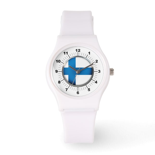 Women's Finland Flag Sporty White Silicon Watch (Front)