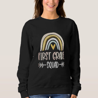 Womens First Grade Squad Boho Rainbow Back To Scho Sweatshirt